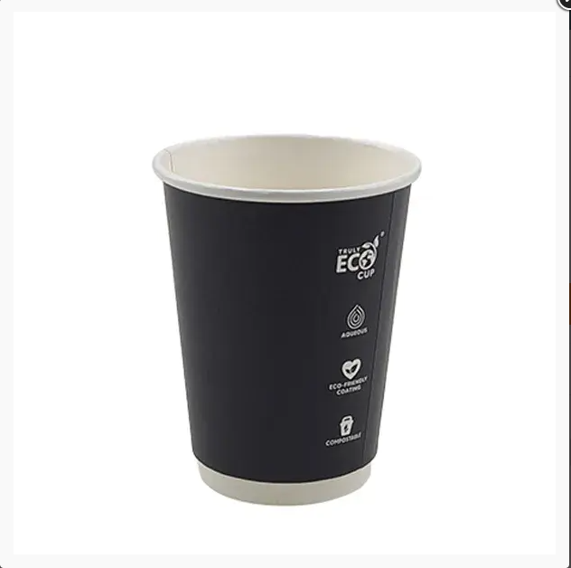 Black Double Wall 12oz Truly Eco Paper Coffee Cup 500 with lids