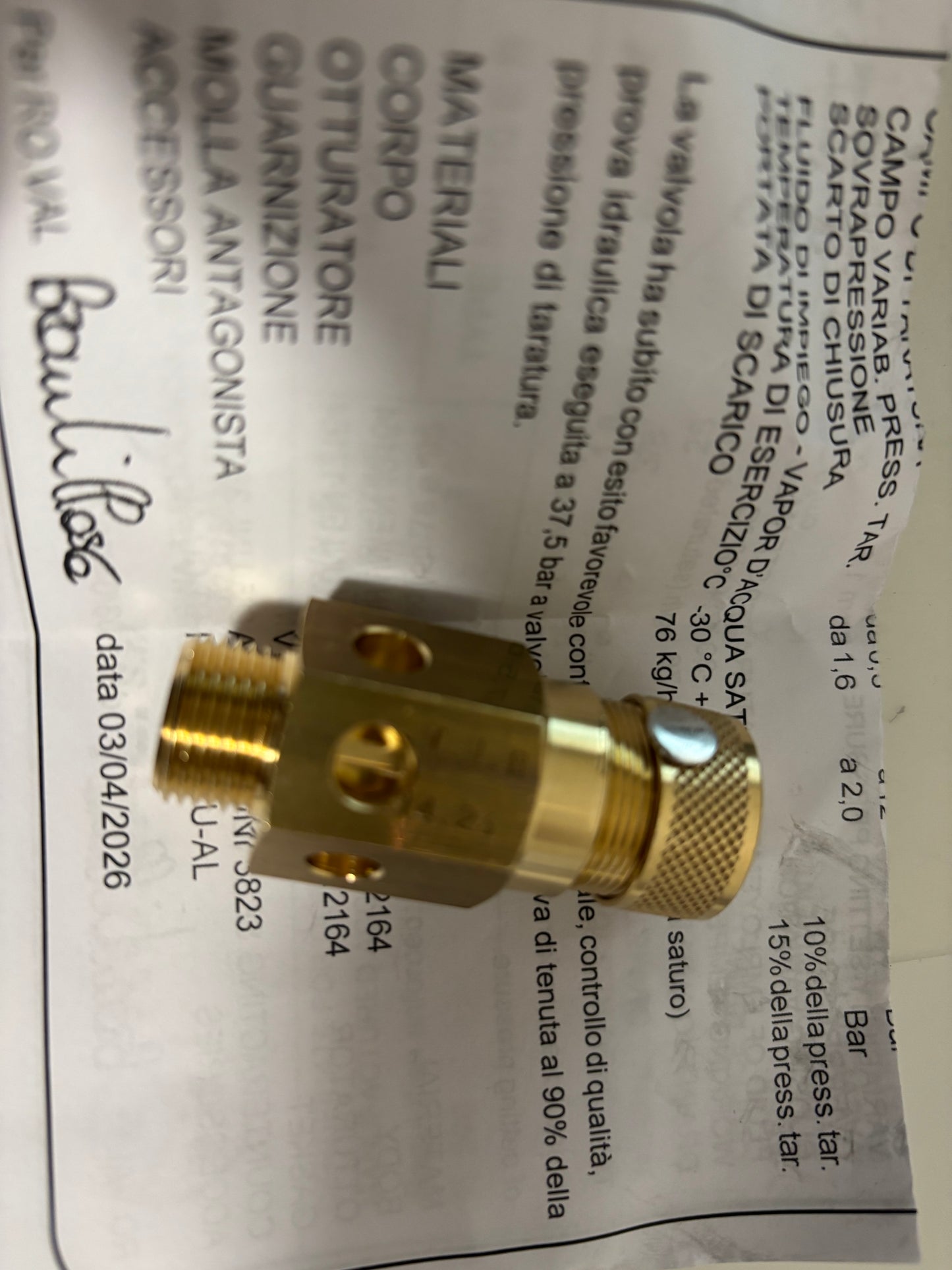 La Marzocco Boiler Safety Valve 3/8" Certified – All Models