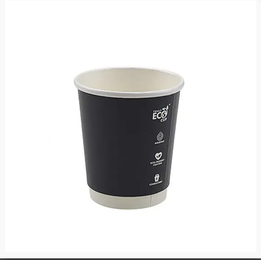 Black Double Wall 8oz Truly Eco Paper Coffee Cups with Lids – 500Pack