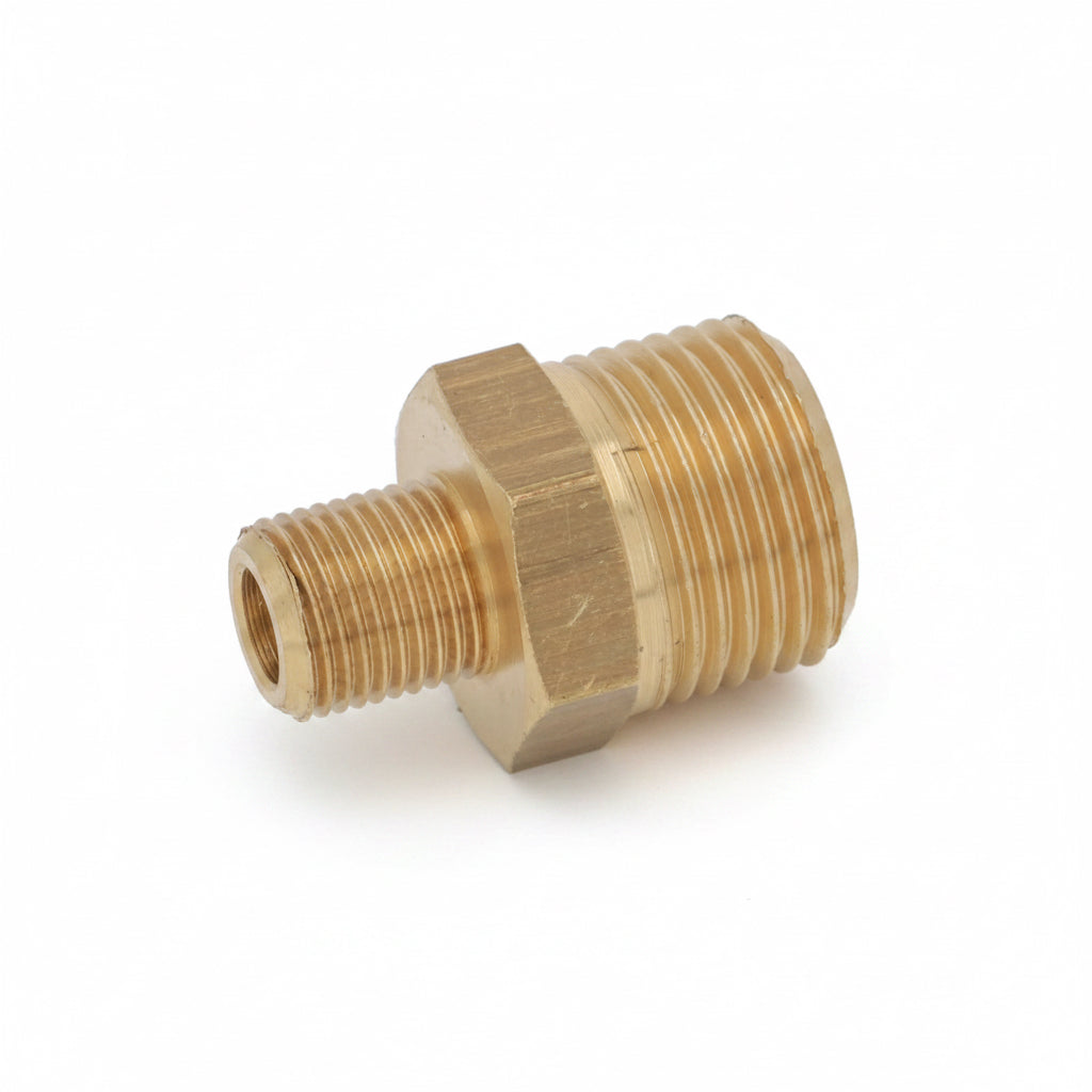 Brass Reducing Nipple Fitting – 1/8" M to 3/8" M, Hex 17mm (BSP, Made in Italy)