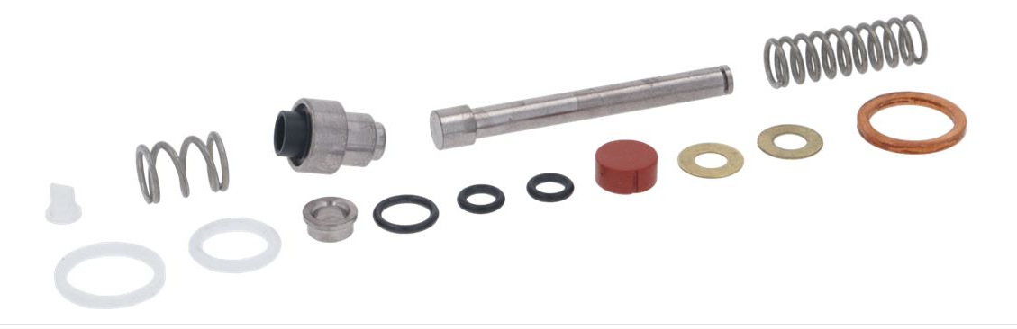 Mechanical parts including springs, washers, and a shaft on a white background