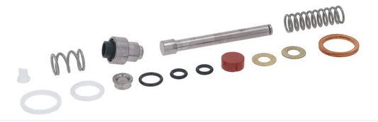 Mechanical parts including springs, washers, and a shaft on a white background