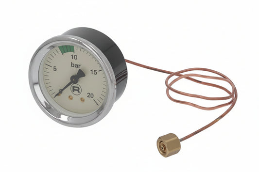 Rocket Espresso pump pressure gauge 0–20 bar stainless steel, 65mm frame, 1/8" BSP connection, part A219906185 — fits R58, R-Cinquantotto & R Nine One