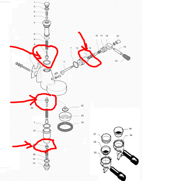 rocket coffee machine e61 group maintance group valve kit  digagram