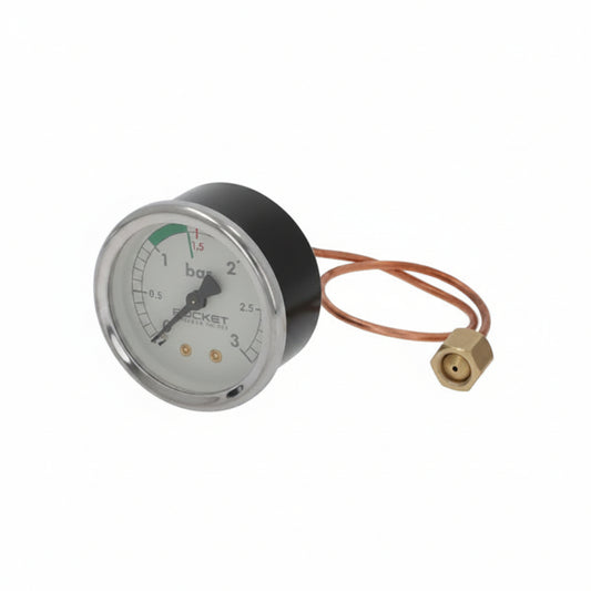 Rocket Espresso boiler pressure gauge 0–3 bar Type V, white face, 57mm frame, part A299904632 — fits Giotto Cronometro V, Mozzafiato Evoluzione V & Porta Via